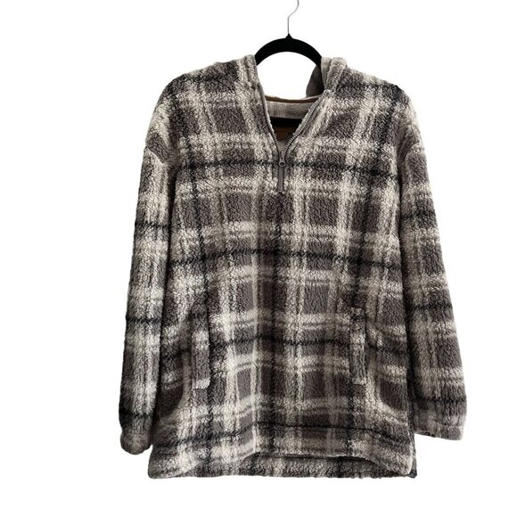 Koolaburra By UGG Women S Irish Cream Plaid Brushed Back Sherpa Hoodie Pullover - Picture 2 of 11